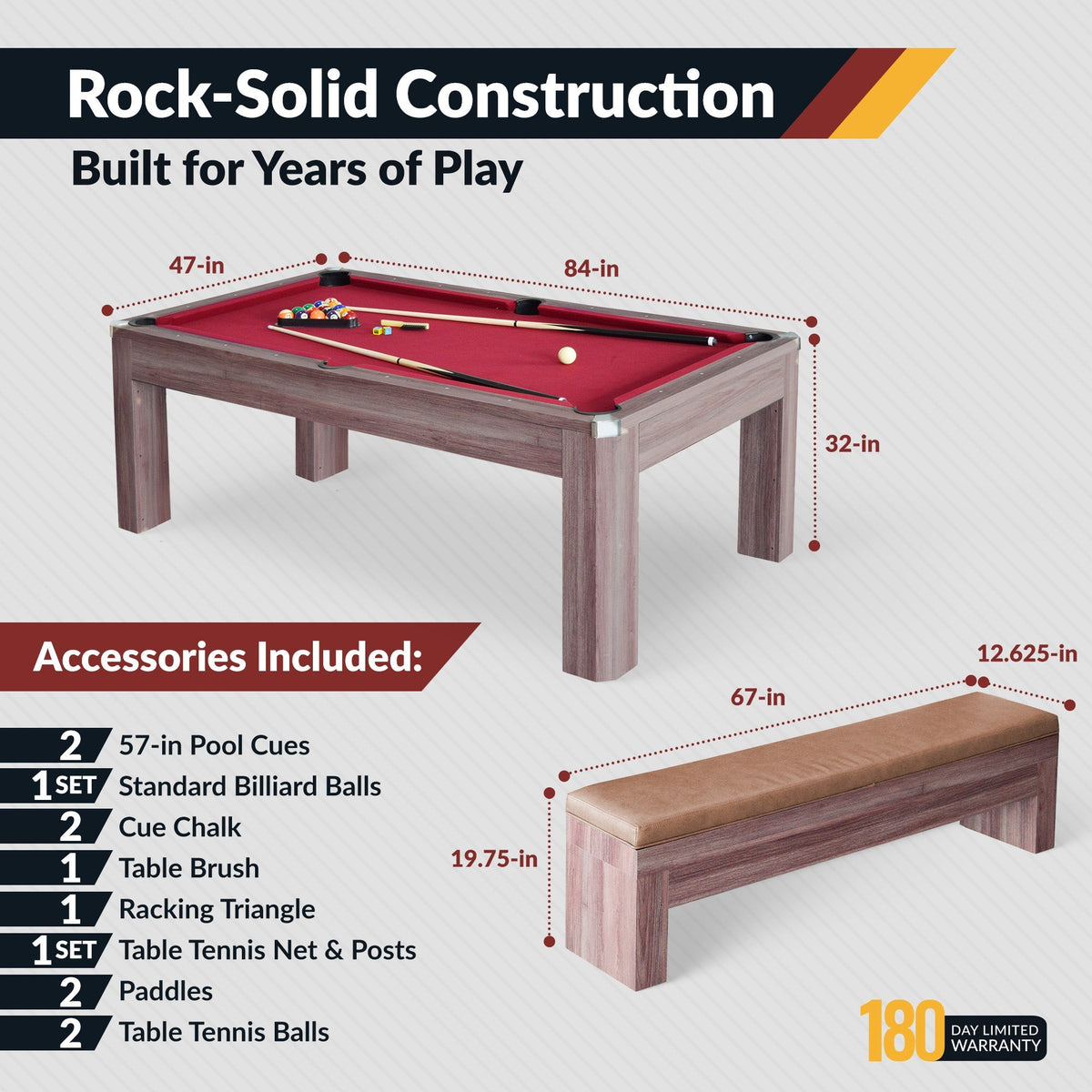 Hathaway Newport 7-ft Pool Table Combo Set with Benches - Light Oak with Red Felt BG2535P