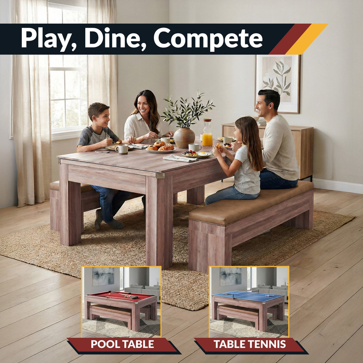 Hathaway Newport 7-ft Pool Table Combo Set with Benches - Light Oak with Red Felt BG2535P