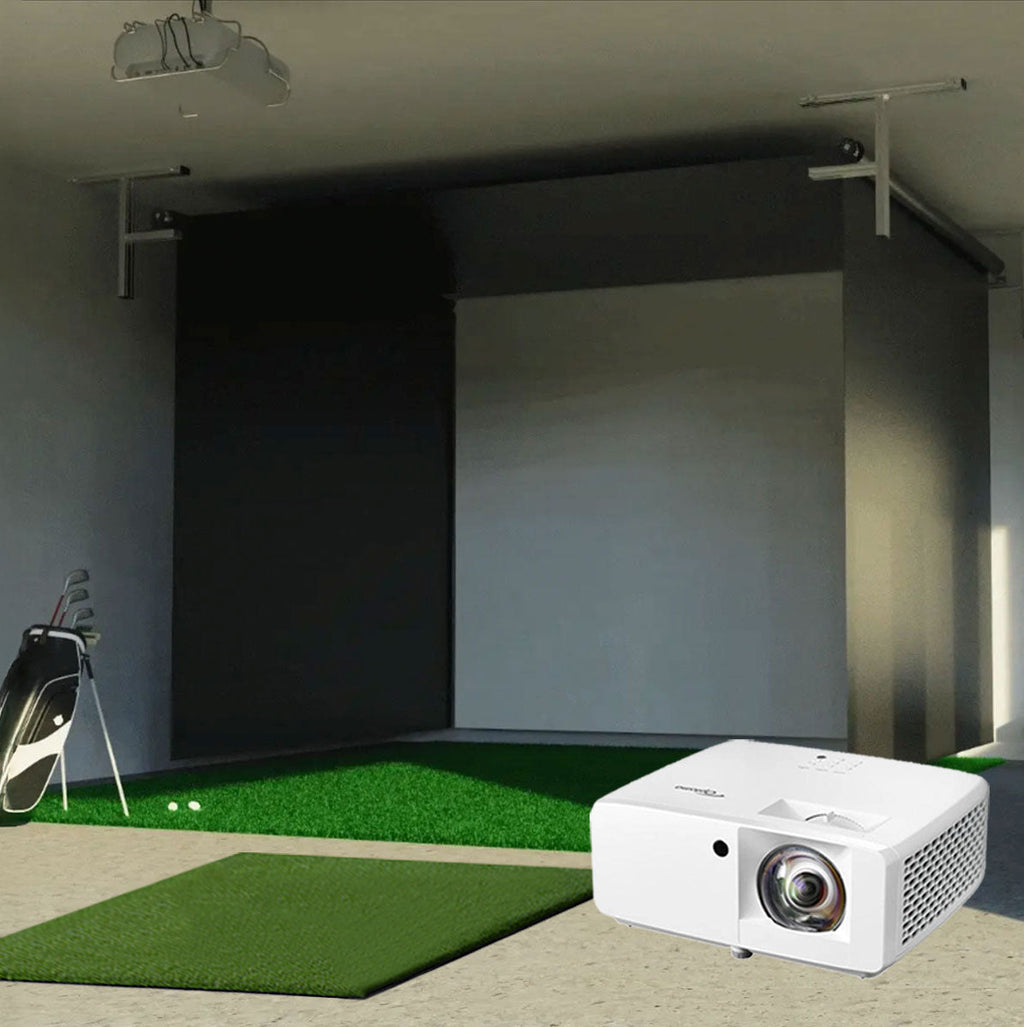 Garmin Approach R50 SportScreen Vanish Retractable Golf Studio Complete Package | Home Golf Simulator Studio with Impact Screen, Enclosure, Hitting Mat, Putting Turf & Projector