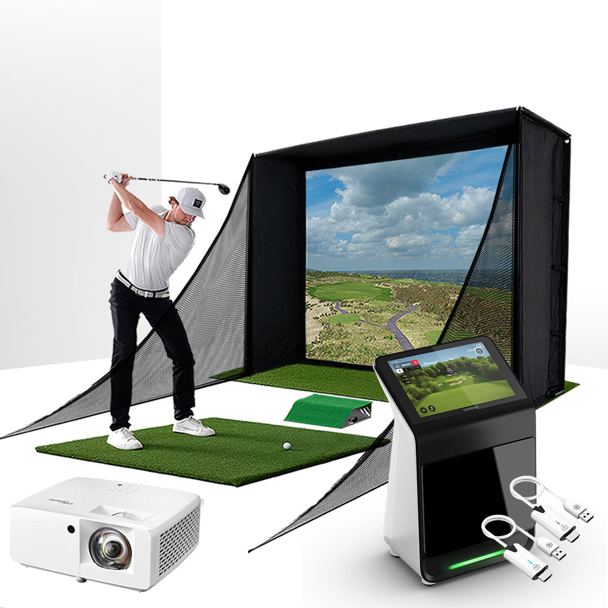 Garmin Approach R50 with PlayBetter SimStudio™ COMPLETE Package | Golf Simulator Studio with Impact Screen, Enclosure, Side Barriers, Hitting/Putting Mats, Projector & Wireless HDMI Transmitter